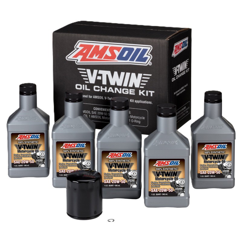 AMSOIL 20W-50 Syntetisk V-Twin Oljekit - 4,73L med sort filter